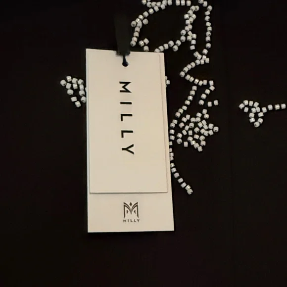 Milly Black Pencil Skirt with White Floral Beading